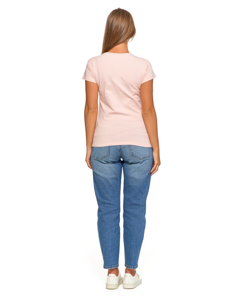 Koszulki i T-shirty - T-shirt damski bawełniany z kr&oacute;tkim rękawkiem jednokolorowy R&Oacute;ŻOWY  - produkt moraj.pl 6