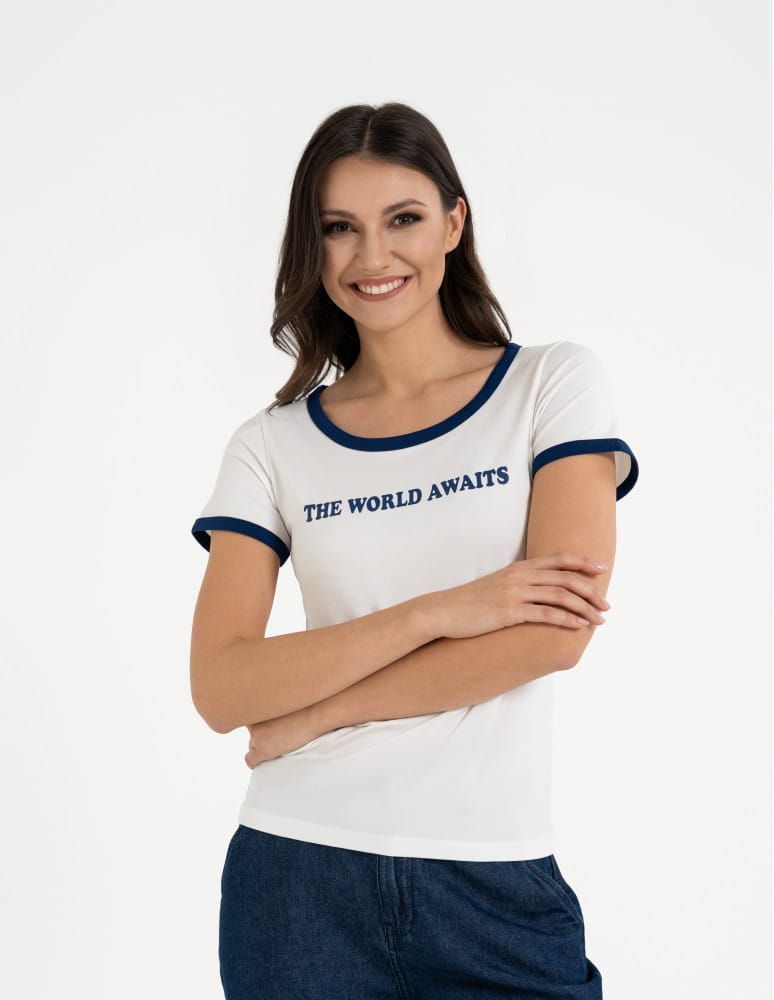 Koszulki i T-shirty - Koszulka damska t-shirt Slim Fit z napisami CZARNY - produkt moraj.pl 2