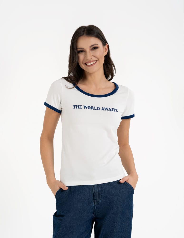 Koszulki i T-shirty - Koszulka damska t-shirt Slim Fit z napisami CZARNY - produkt moraj.pl 3