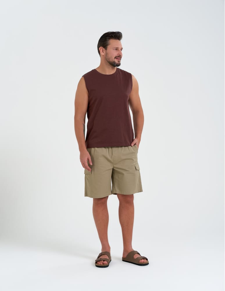 Koszulki i Tank Topy - Koszulka męska tank top bez rękaw&oacute;w luźna BRĄZOWY  - produkt moraj.pl 3