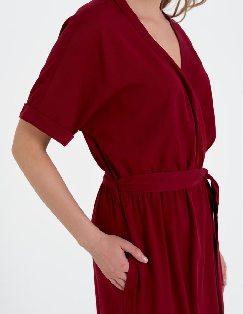 Sukienki midi - Sukienka damska wiskozowa midi z kr&oacute;tkim rękawem typu kimono CZERWONY  - produkt moraj.pl 12