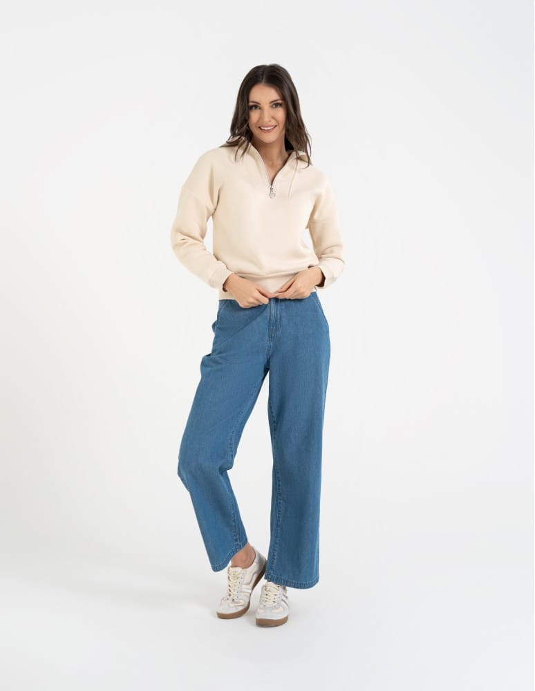 Bluzy damskie - Damska bluza dresowa ze st&oacute;jką i zamkiem ocieplana BEŻOWY  - produkt moraj.pl 10