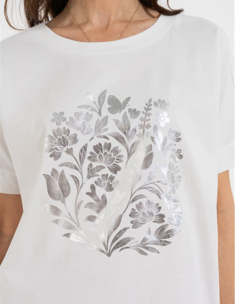 Bluzki z krótkim rękawem - Bluzka damska z krótkim rękawem z eleganckim printem BIAŁY - produkt moraj.pl 3