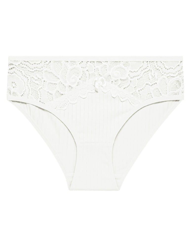 Majtki figi - Majtki damskie figi bikini bawełniane w delikatny prążek z koronką 6-pak WIELOKOLOROWY - produkt moraj.pl 5