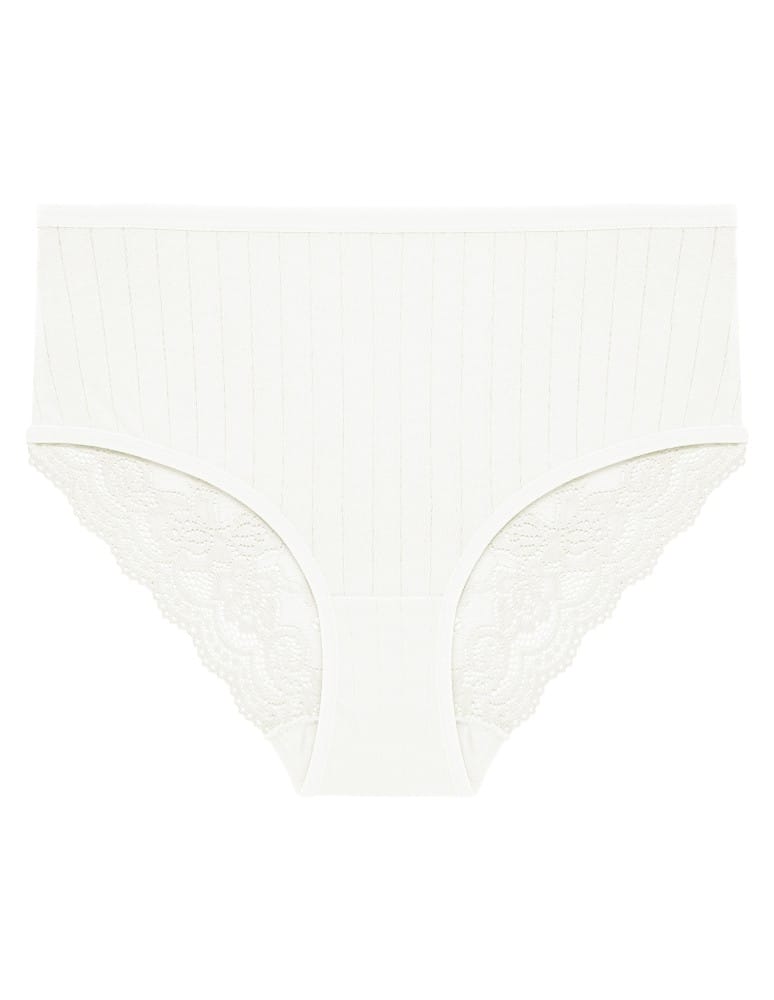 Majtki z wysokim stanem - Figi majtki damskie maxi bikini prążkowane z koronkowym tyłem 12-pak WIELOKOLOROWY - produkt moraj.pl 4