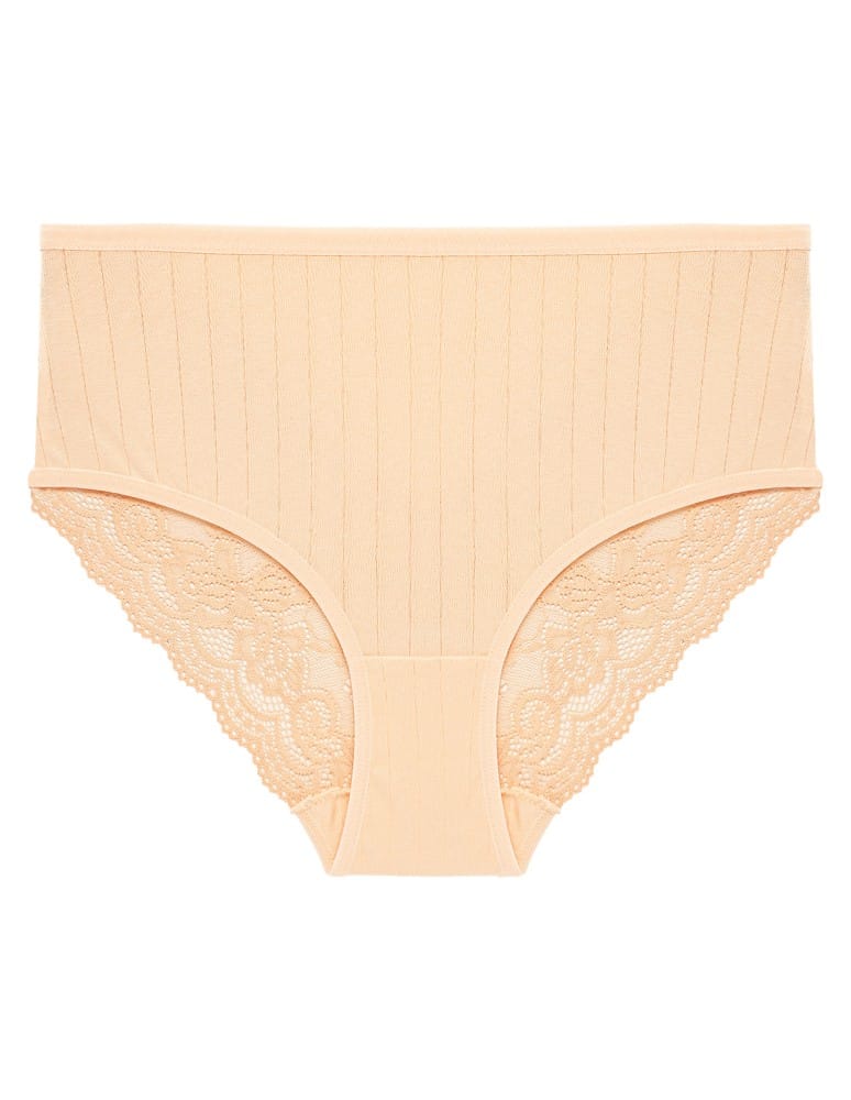 Majtki z wysokim stanem - Figi majtki damskie maxi bikini prążkowane z koronkowym tyłem 12-pak WIELOKOLOROWY - produkt moraj.pl 3