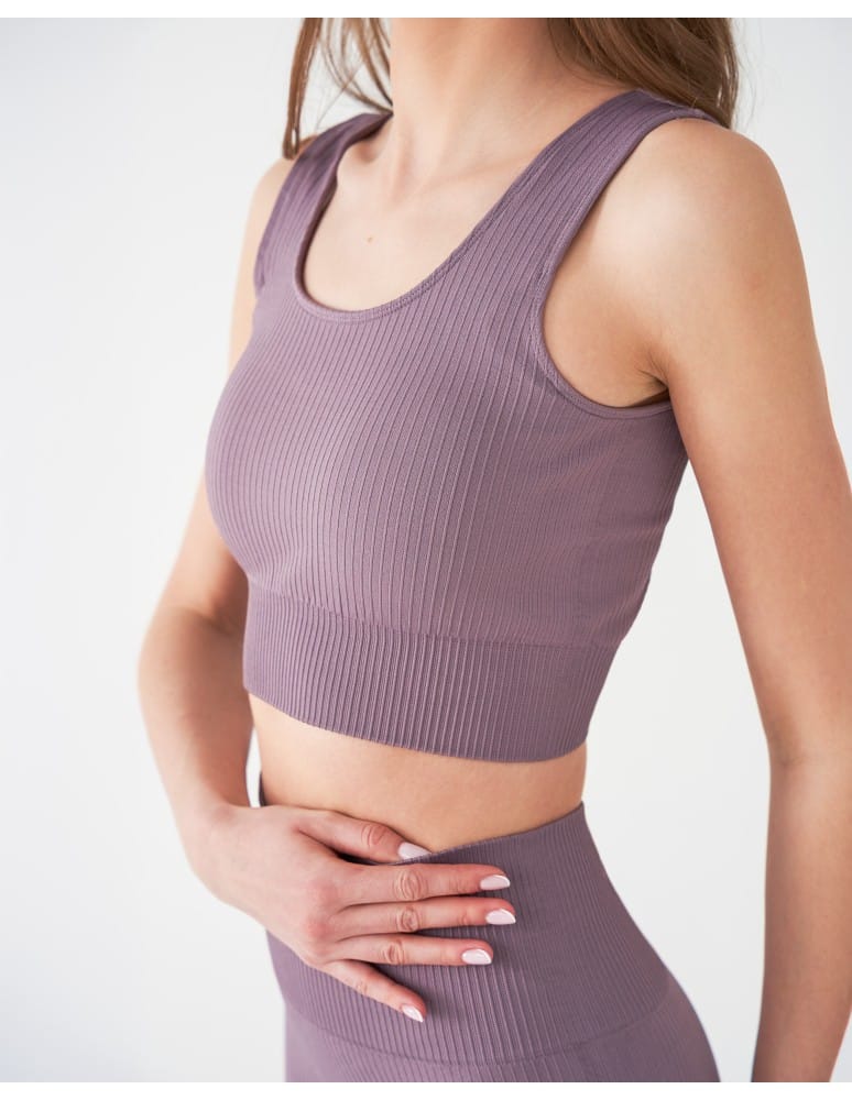 Koszulki i T-shirty - Kr&oacute;tki top sportowy prążkowany FIOLETOWY  - produkt moraj.pl 2