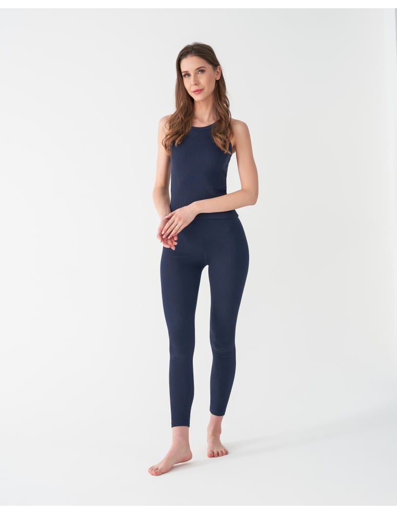 Legginsy damskie - Legginsy damskie bawełniane z szeroką gumą w pasie GRANATOWY - produkt moraj.pl 14