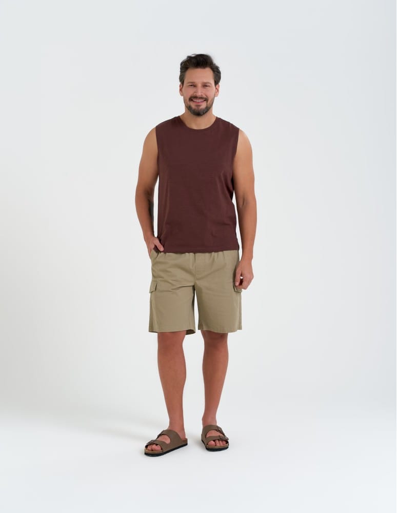 Koszulki i Tank Topy - Koszulka męska tank top bez rękaw&oacute;w luźna BRĄZOWY  - produkt moraj.pl 5