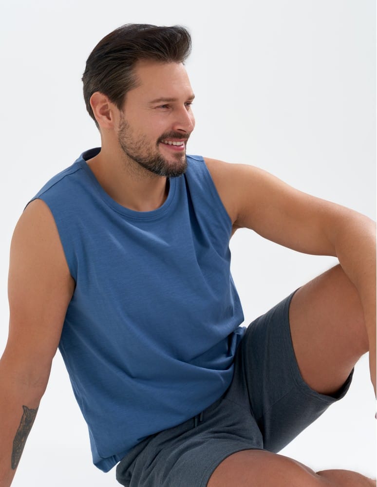 Koszulki i Tank Topy - Koszulka męska tank top bez rękaw&oacute;w luźna NIEBIESKI  - produkt moraj.pl 2