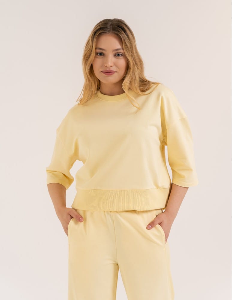 Bluzy dresowe - Bluza dresowa damska o luźnym kroju bez kaptura ŻÓŁTY - produkt moraj.pl 3