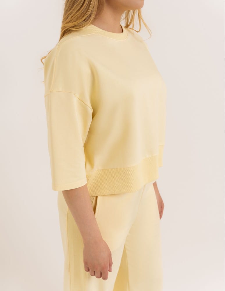 Bluzy dresowe - Bluza dresowa damska o luźnym kroju bez kaptura ŻÓŁTY - produkt moraj.pl 5