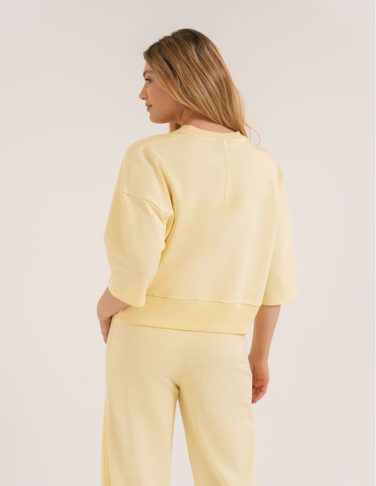 Bluzy dresowe - Bluza dresowa damska o luźnym kroju bez kaptura ŻÓŁTY - produkt moraj.pl 7