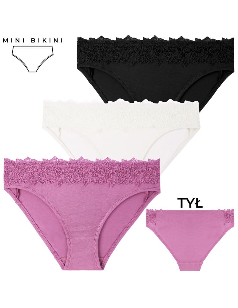 Majtki figi - Majtki damskie mini bikini wiskozowe z ozdobną koronką 6-pak - produkt moraj.pl 7