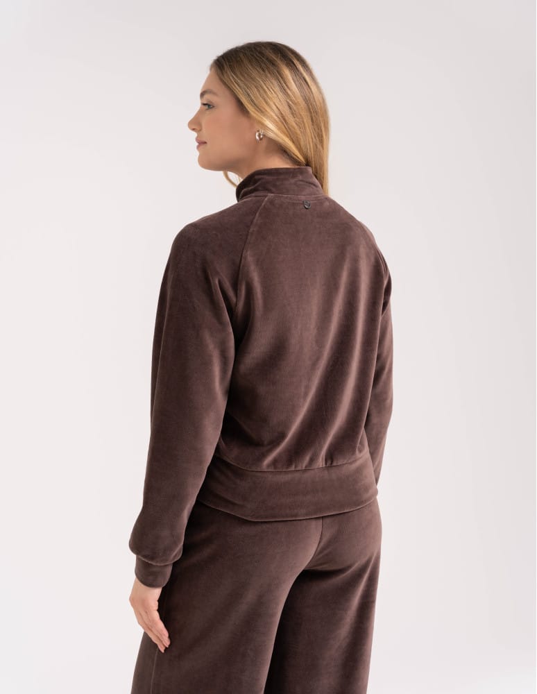 Bluzy damskie - Bluza damska welurowa na zamek z bawełny JASNY BRĄZ - produkt moraj.pl 2