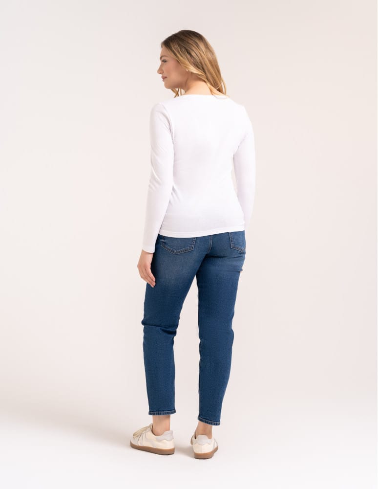Bluzki z długim rękawem - Klasyczny longsleeve damski bawełniany Slim Fit BIAŁY - produkt moraj.pl 6