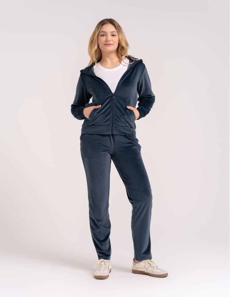 Bluzy dresowe - Bluza damska welurowa rozpinana z kapturem i kieszeniami SZARY - produkt moraj.pl 7