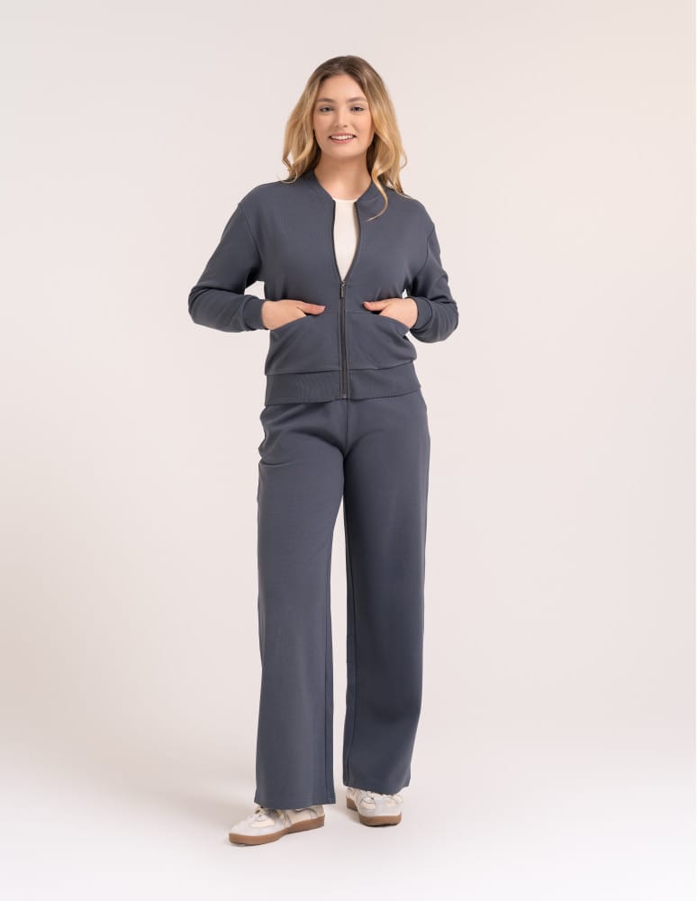 Bluzy damskie - Wygodna bluza damska rozpinana bawełniana z kieszeniami GRAFITOWY  - produkt moraj.pl 5