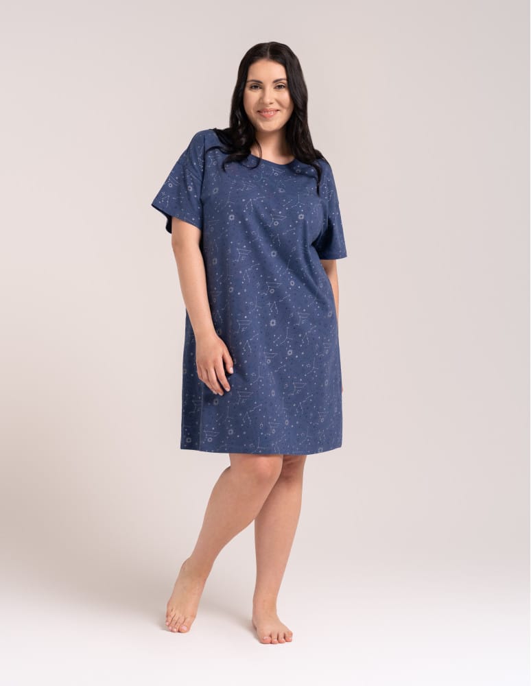 Koszule nocne z krótkim rękawem - Przewiewna koszula damska do spania z krótkim rękawem wygodna JEANS - produkt moraj.pl 7