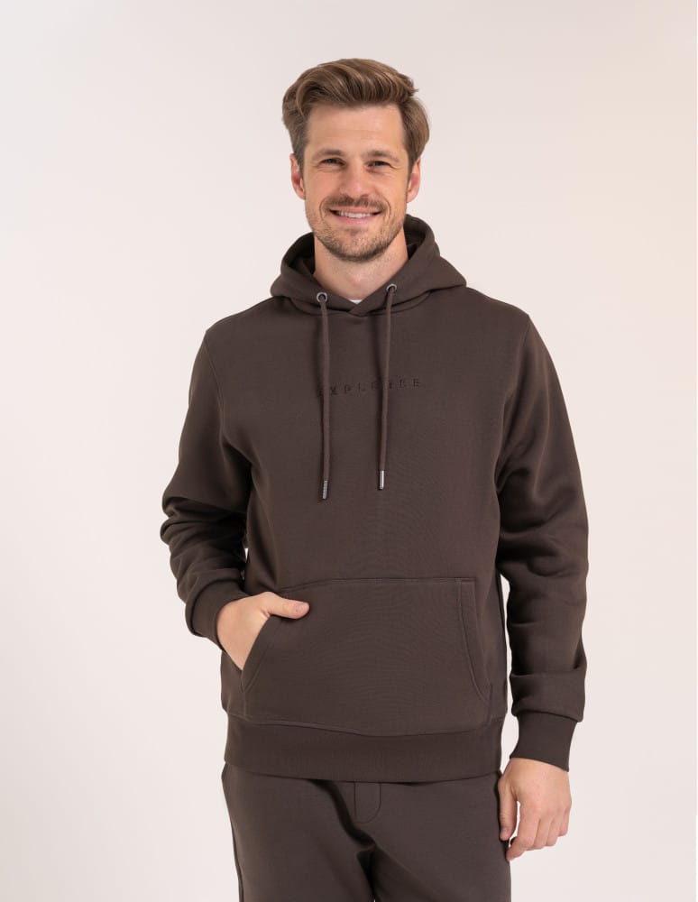 Bluzy dresowe - Ciepła bluza dresowa męska kangurka gruba z kapturem BRĄZOWY - produkt moraj.pl 6