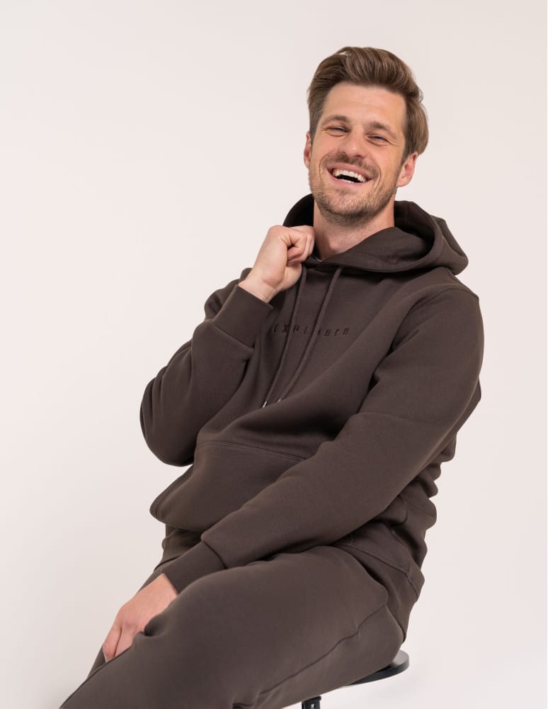 Bluzy dresowe - Ciepła bluza dresowa męska kangurka gruba z kapturem BRĄZOWY - produkt moraj.pl 4