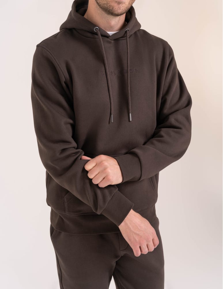 Bluzy dresowe - Ciepła bluza dresowa męska kangurka gruba z kapturem BRĄZOWY - produkt moraj.pl 9