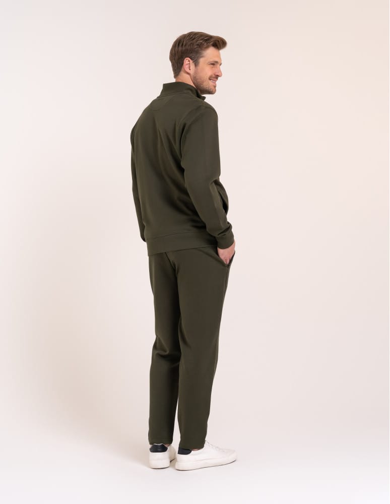 Bluzy dresowe - Męska bluza casual 100% bawełniana ze stójką zapinana na zamek KHAKI - produkt moraj.pl 8