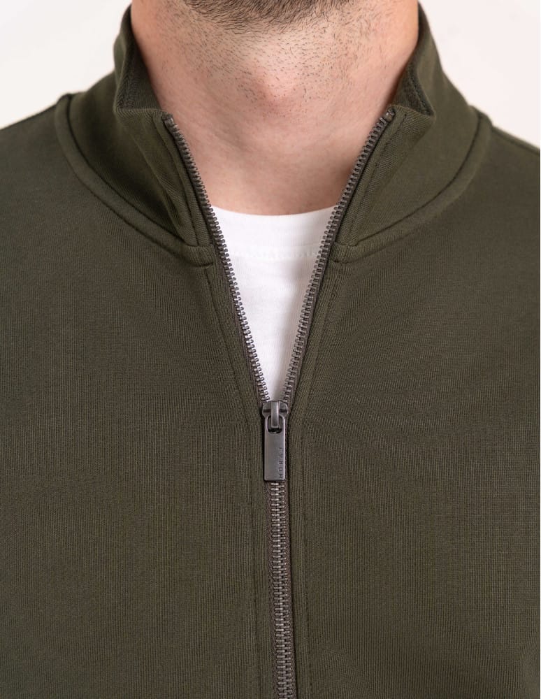 Bluzy dresowe - Męska bluza casual 100% bawełniana ze stójką zapinana na zamek KHAKI - produkt moraj.pl 2