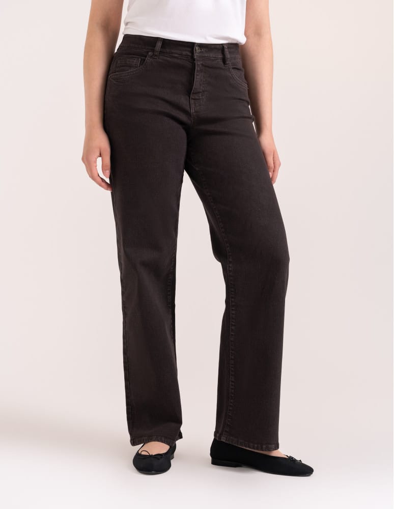 Jeansy - Jeansy damskie Wide Leg wygodne z wysokim stanem i z szeroką nogawką BRĄZOWY - produkt moraj.pl 4