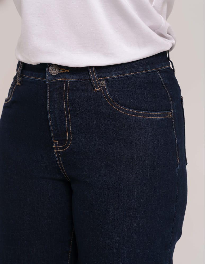 Jeansy - Jeansy damskie Wide Leg wygodne z wysokim stanem i z szeroką nogawką GRANATOWY - produkt moraj.pl 7