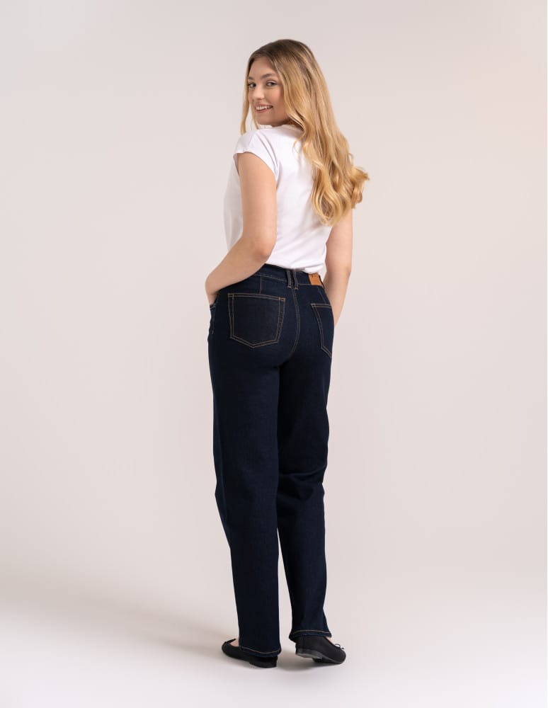 Jeansy - Jeansy damskie Wide Leg wygodne z wysokim stanem i z szeroką nogawką GRANATOWY - produkt moraj.pl 8