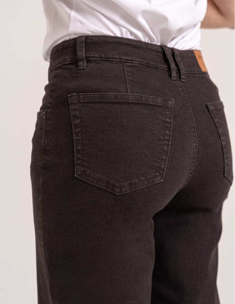 Jeansy - Jeansy damskie Wide Leg wygodne z wysokim stanem i z szeroką nogawką BRĄZOWY - produkt moraj.pl 5
