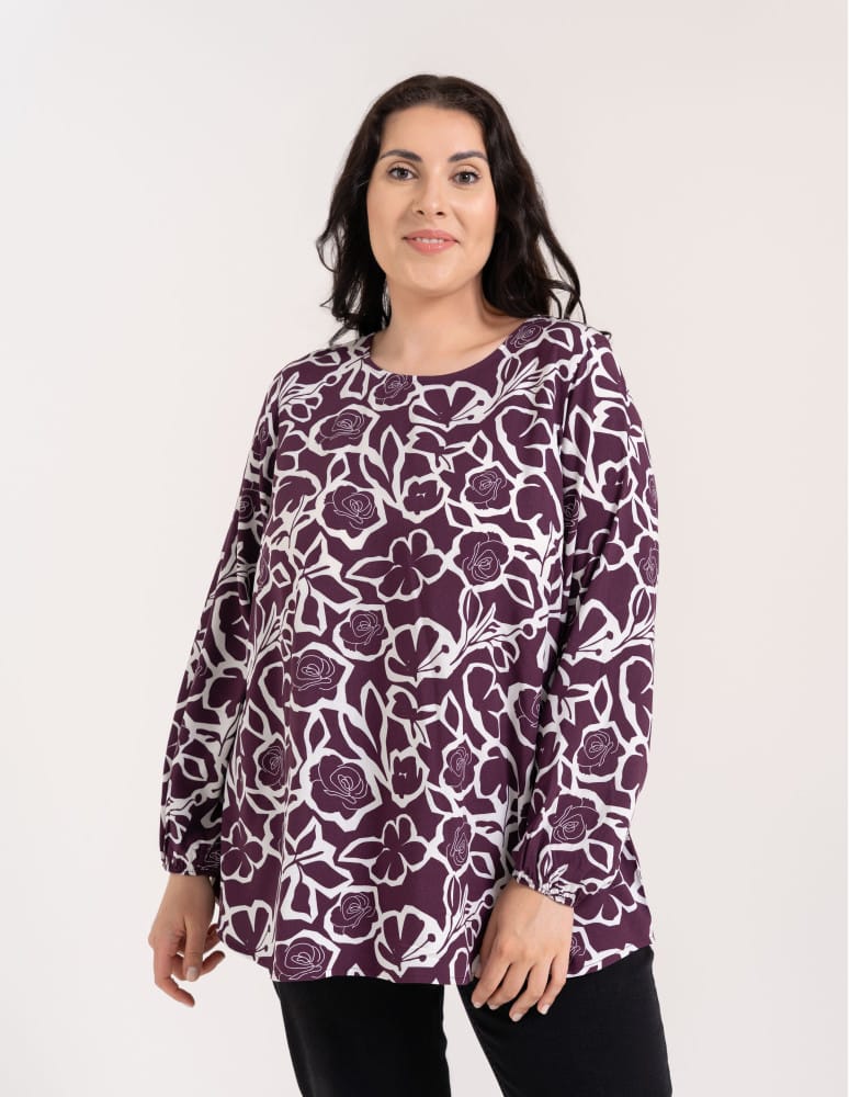Bluzki z długim rękawem - Bluzka damska elegancka z naturalnej wiskozy o kroju oversize WZÓR 2 - produkt moraj.pl 7