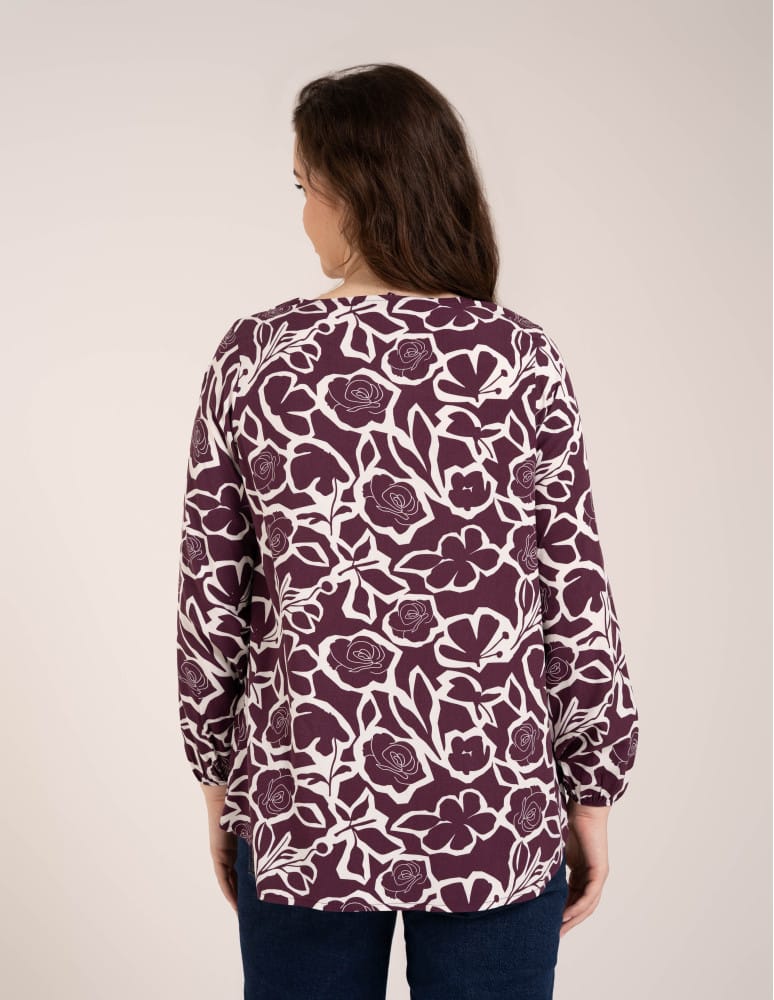 Bluzki z długim rękawem - Bluzka damska elegancka z naturalnej wiskozy o kroju oversize WZÓR 2 - produkt moraj.pl 5