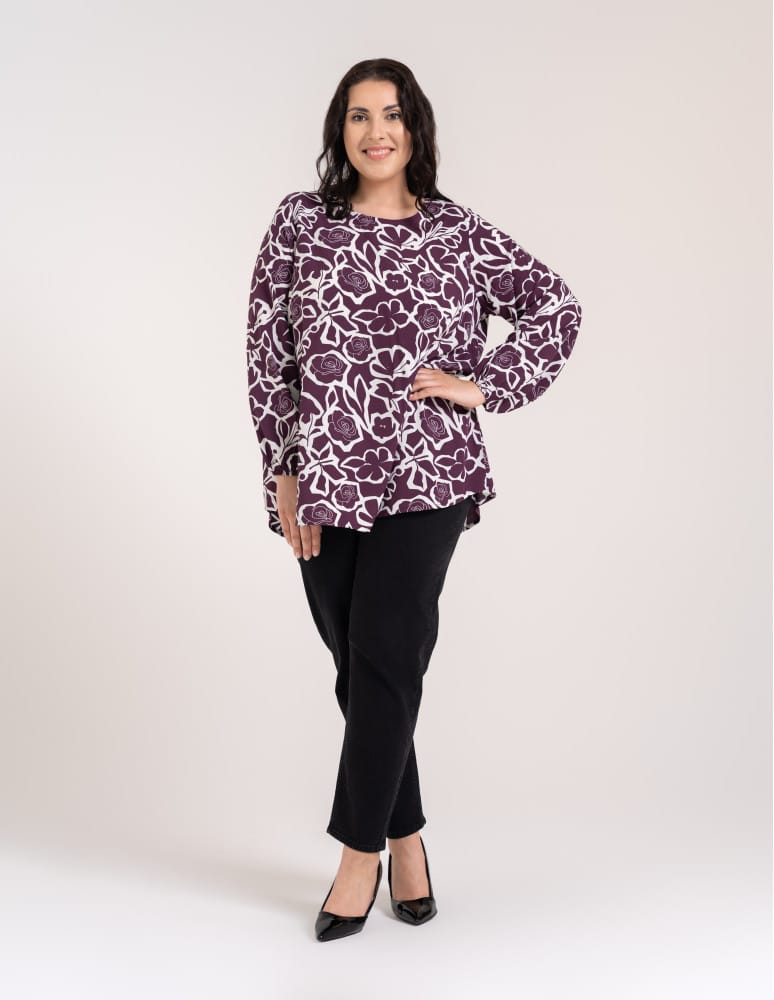 Bluzki z długim rękawem - Bluzka damska elegancka z naturalnej wiskozy o kroju oversize WZÓR 2 - produkt moraj.pl 13