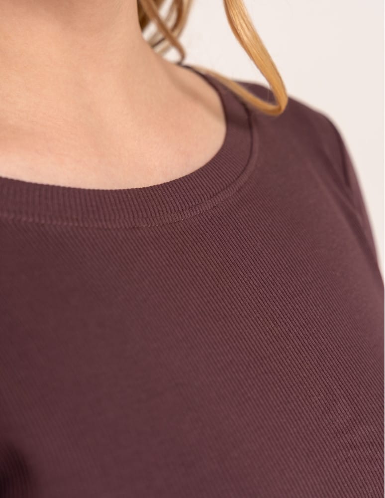 Bluzki z długim rękawem - Bluzka damska bawełniana w prążek longsleeve BRĄZ  - produkt moraj.pl 4