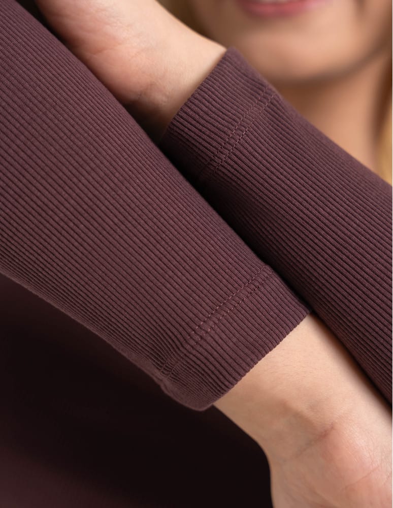Bluzki z długim rękawem - Bluzka damska bawełniana w prążek longsleeve BRĄZ  - produkt moraj.pl 6