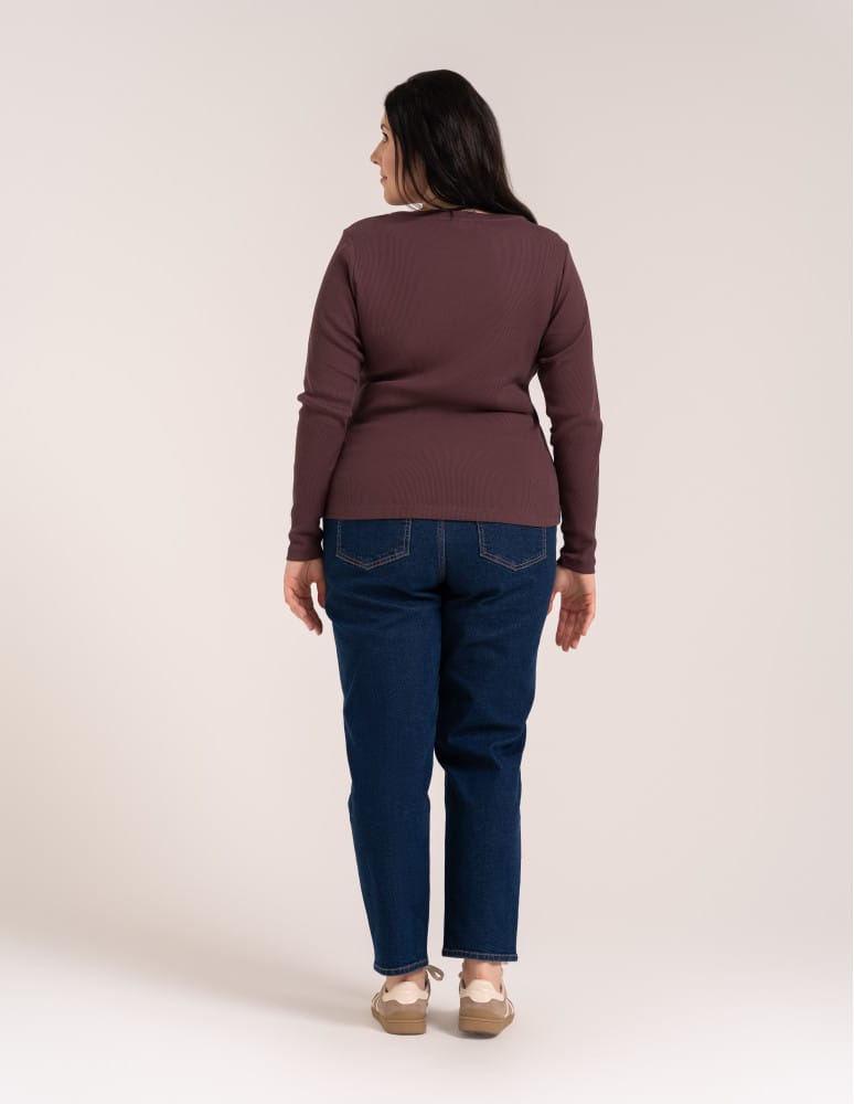 Bluzki z długim rękawem - Bluzka damska bawełniana w prążek longsleeve BRĄZ  - produkt moraj.pl 11