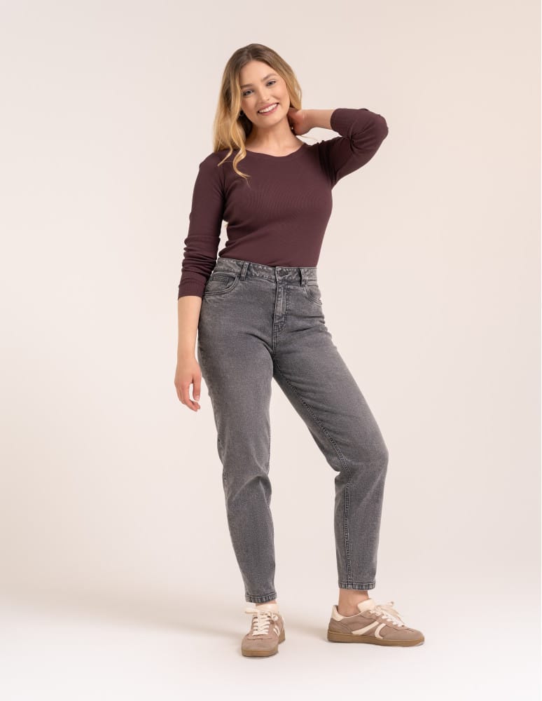 Bluzki z długim rękawem - Bluzka damska bawełniana w prążek longsleeve BRĄZ  - produkt moraj.pl 3