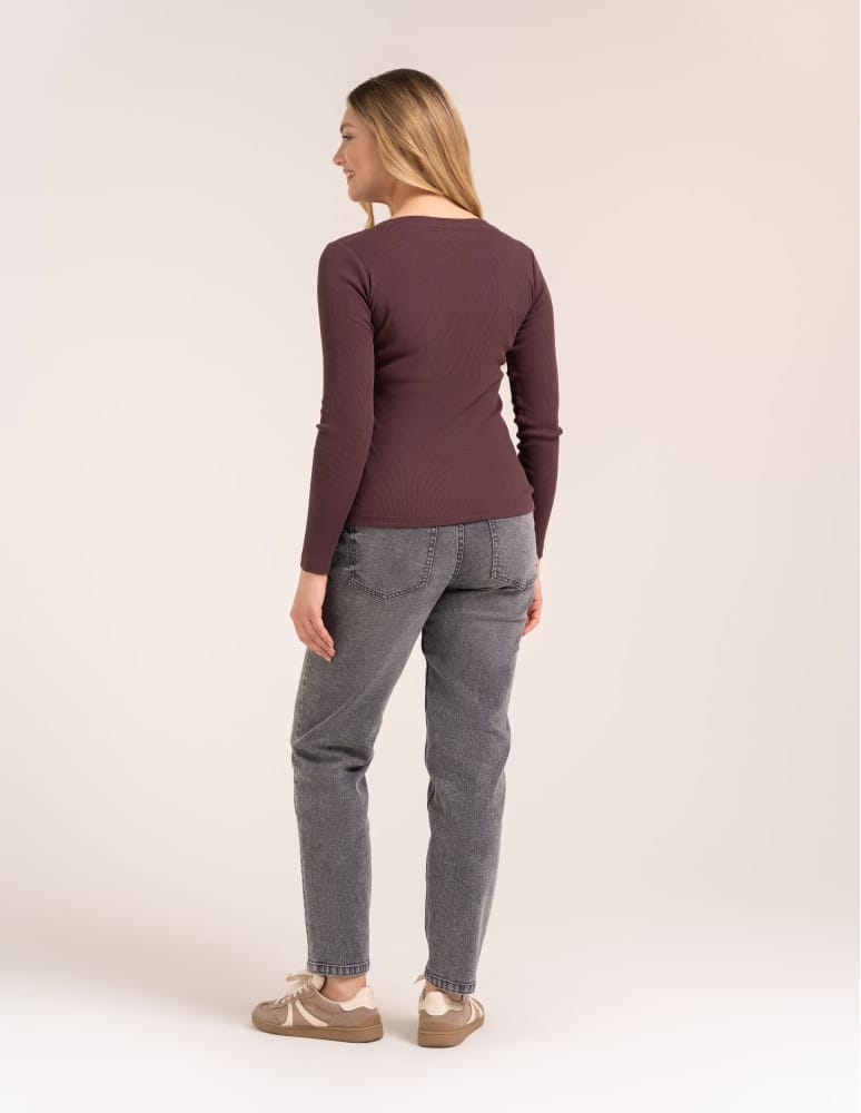 Bluzki z długim rękawem - Bluzka damska bawełniana w prążek longsleeve BRĄZ  - produkt moraj.pl 7