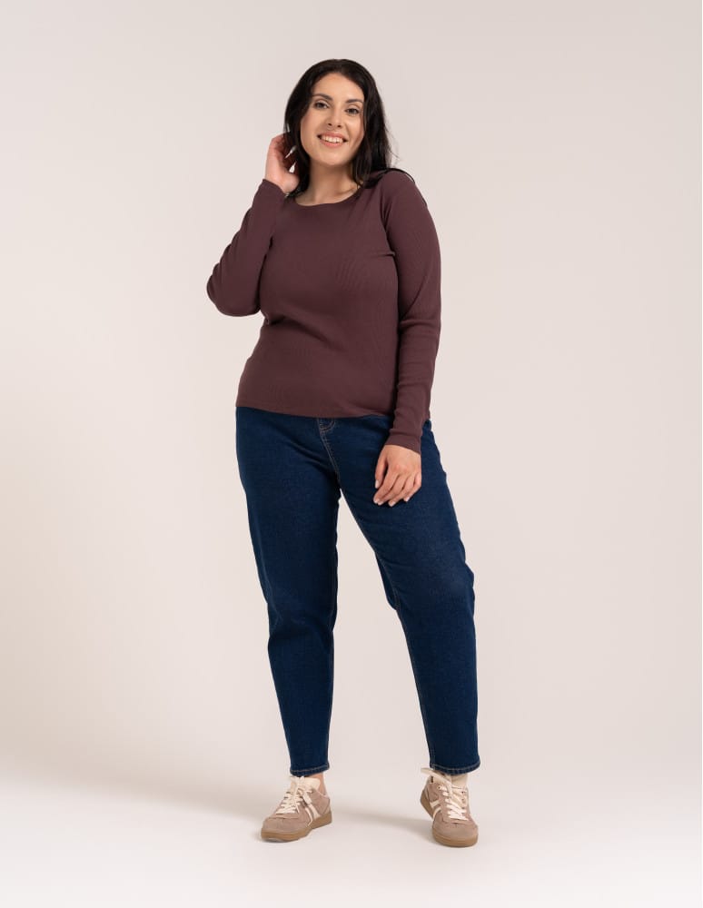 Bluzki z długim rękawem - Bluzka damska bawełniana w prążek longsleeve BRĄZ  - produkt moraj.pl 8