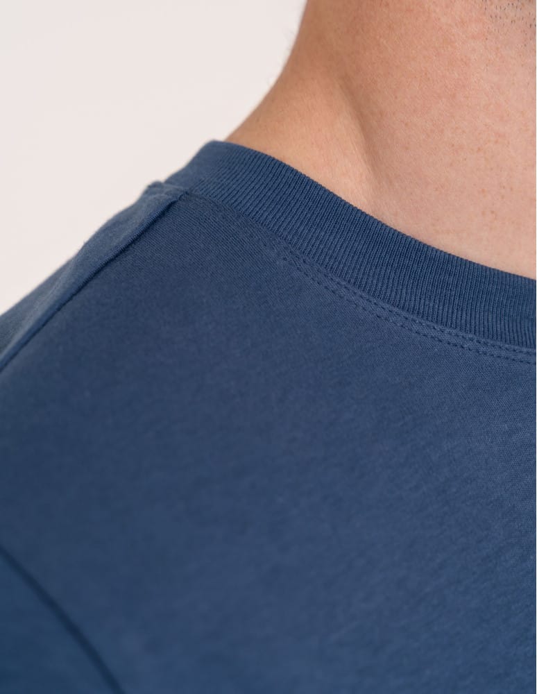 Koszulki z kr&oacute;tkim rękawem - T-shirt męski bawełniany 100% z kr&oacute;tkim rękawem koszulka casual GRANATOWY  - produkt moraj.pl 3