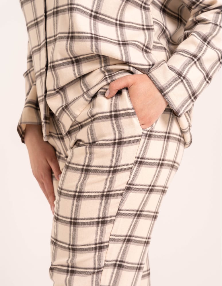 Piżamy z długim rękawem - Piżama flanelowa damska 100% bawełniana rozpinana w elegancką kratę BEŻOWY - produkt moraj.pl 11