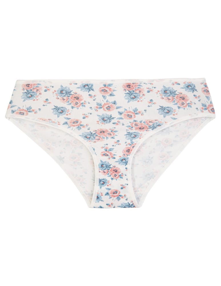 Majtki figi - Wygodne majtki damskie bikini bawełniane prążkowane figi w kwiatowe wzory 4-pak WIELOKOLOROWY - produkt moraj.pl 2
