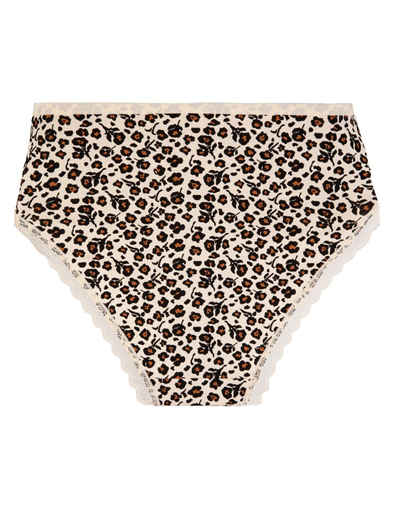 Majtki z wysokim stanem - Figi damskie maxi bikini bawełniane wzorzyste majtki z koronką i wyższym stanem 5-pak WIELOKOLOROWY - produkt moraj.pl 3