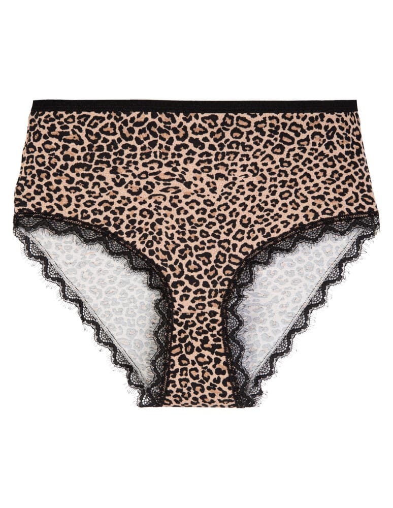 Majtki z wysokim stanem - Figi damskie maxi bikini bawełniane w panterkę majtki z koronkowym wykończeniem 3-pak WIELOKOLOROWY  - produkt moraj.pl 2