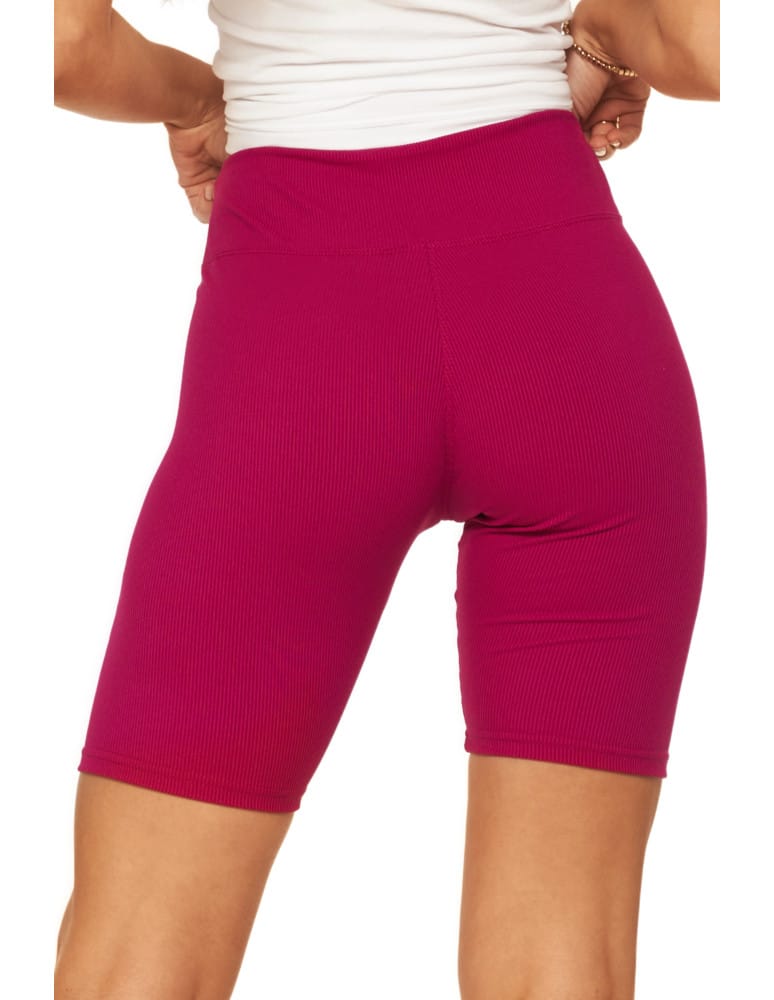 Legginsy damskie - Legginsy kolarki damskie w prążek wysoki stan FUKSJA  - produkt moraj.pl 5