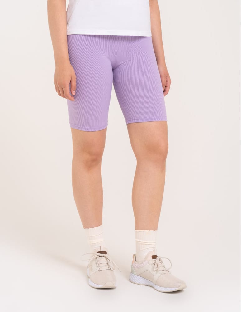 Legginsy damskie - Legginsy kolarki damskie w prążek wysoki stan FIOLETOWY  - produkt moraj.pl 5