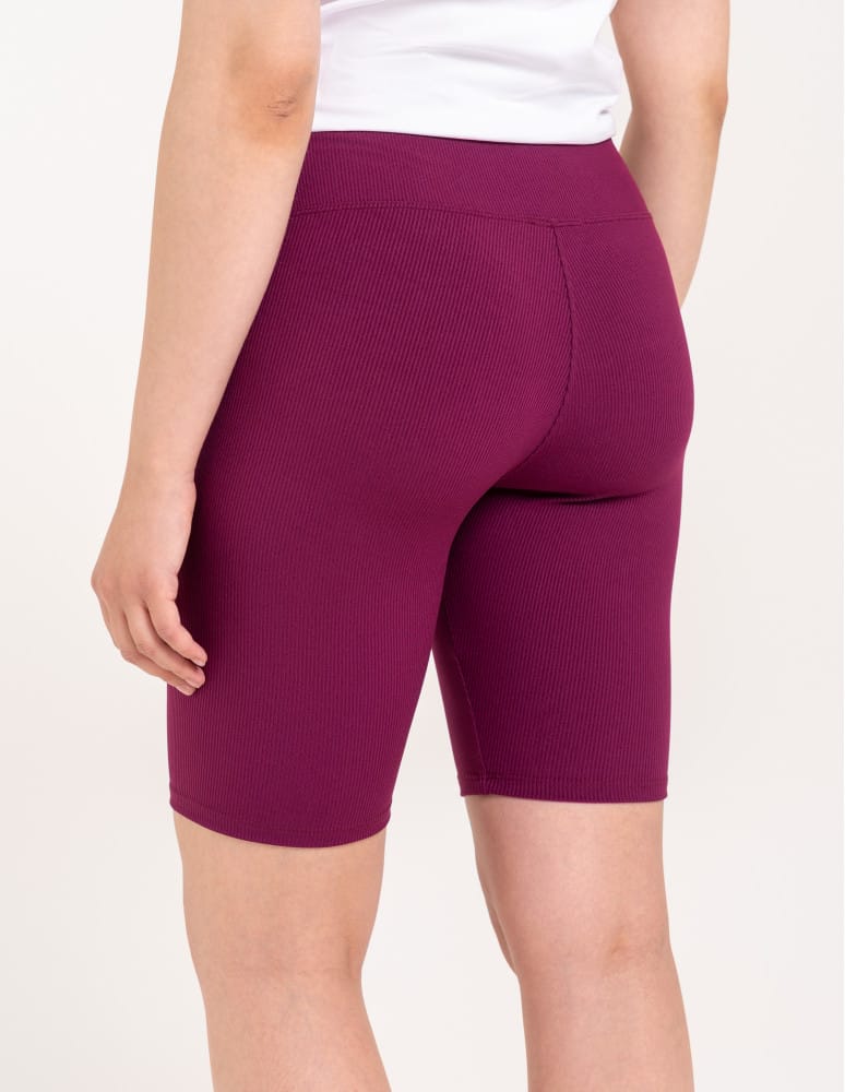 Legginsy damskie - Legginsy kolarki damskie w prążek wysoki stan ŚLIWKOWY - produkt moraj.pl 2