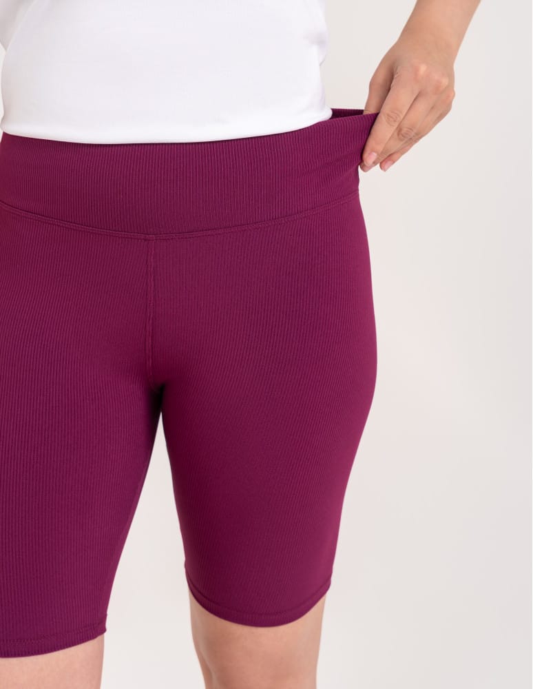 Legginsy damskie - Legginsy kolarki damskie w prążek wysoki stan ŚLIWKOWY - produkt moraj.pl 4